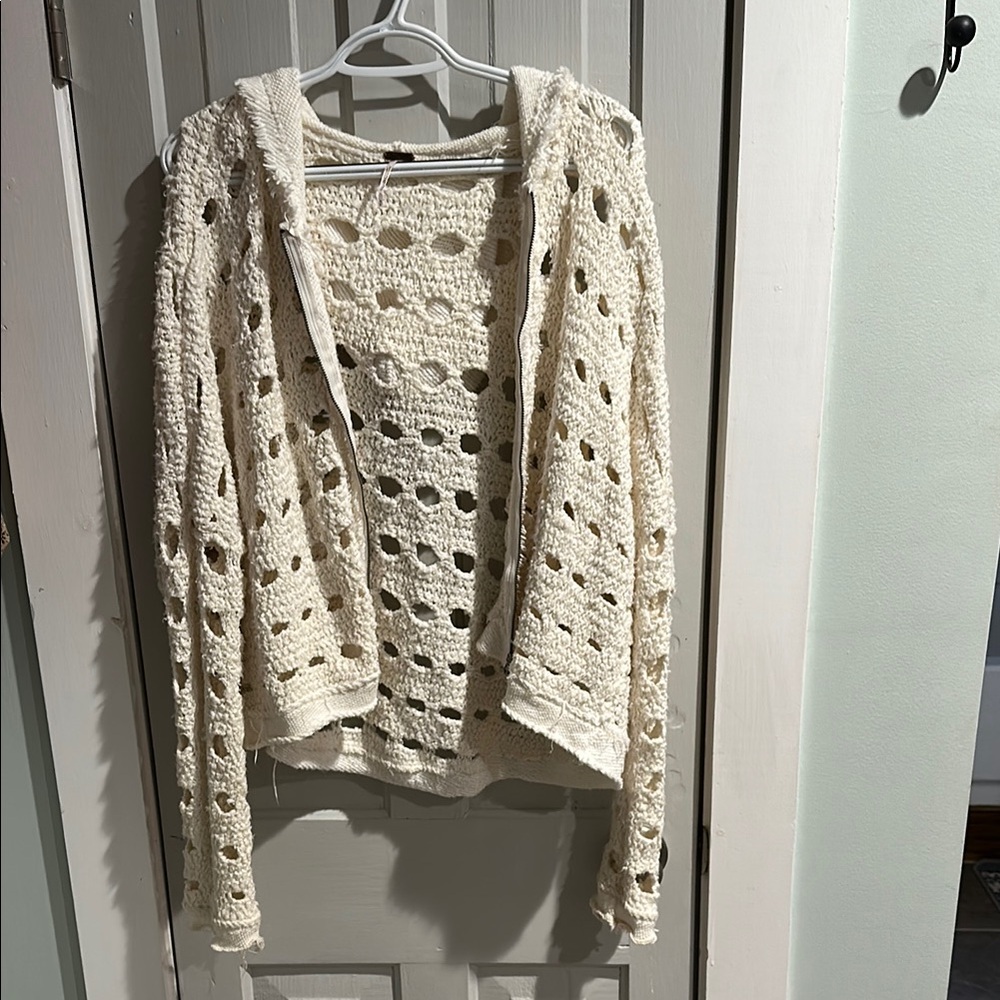 Free People Cream Open-Knit Cardigan Sweater